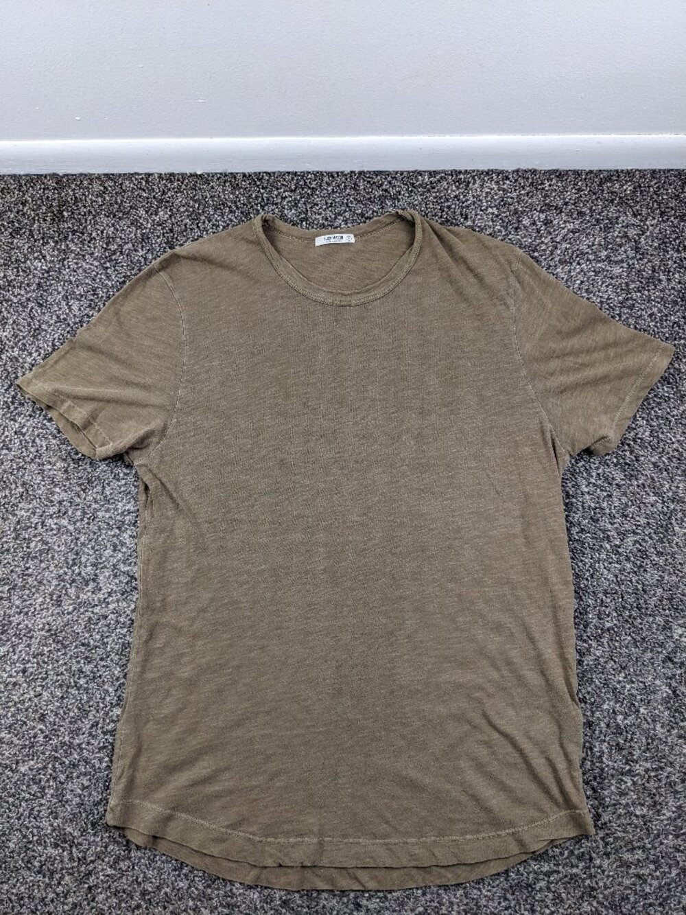 Buck Mason Shirt Slub Curved Hem Tee Olive Green Mens Large